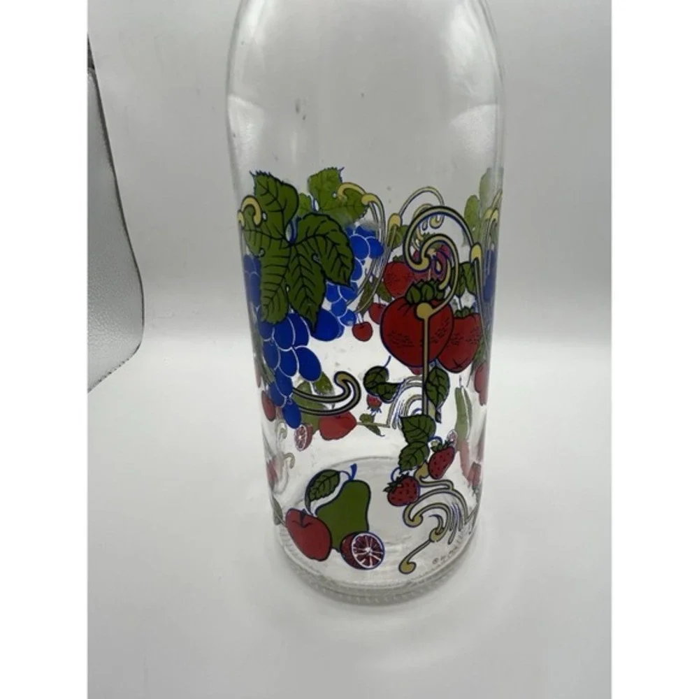Vintage Hand Painted Home Brew Bottle Decanter With Stopper Grapes Strawberr 13